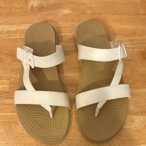 CROCS White and Tan Sandals